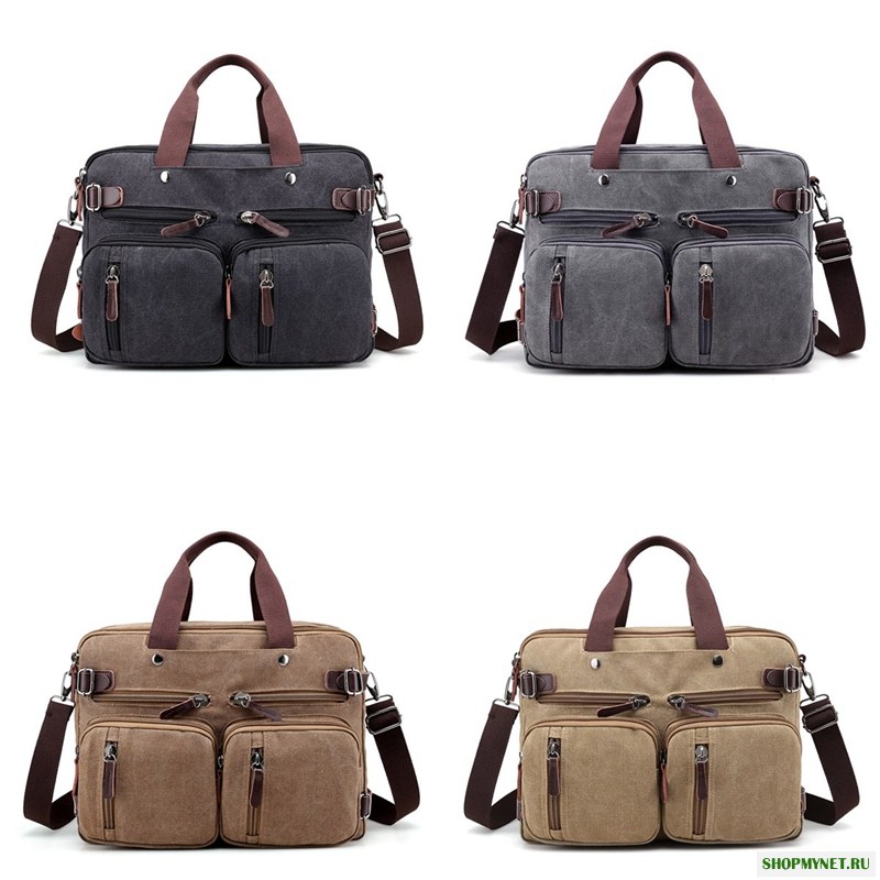 4 Styles Canvas Конвертируемый рюкзак Портфель Multi-Pocket Ноутбук Сумка Посланник Плечо Сумка