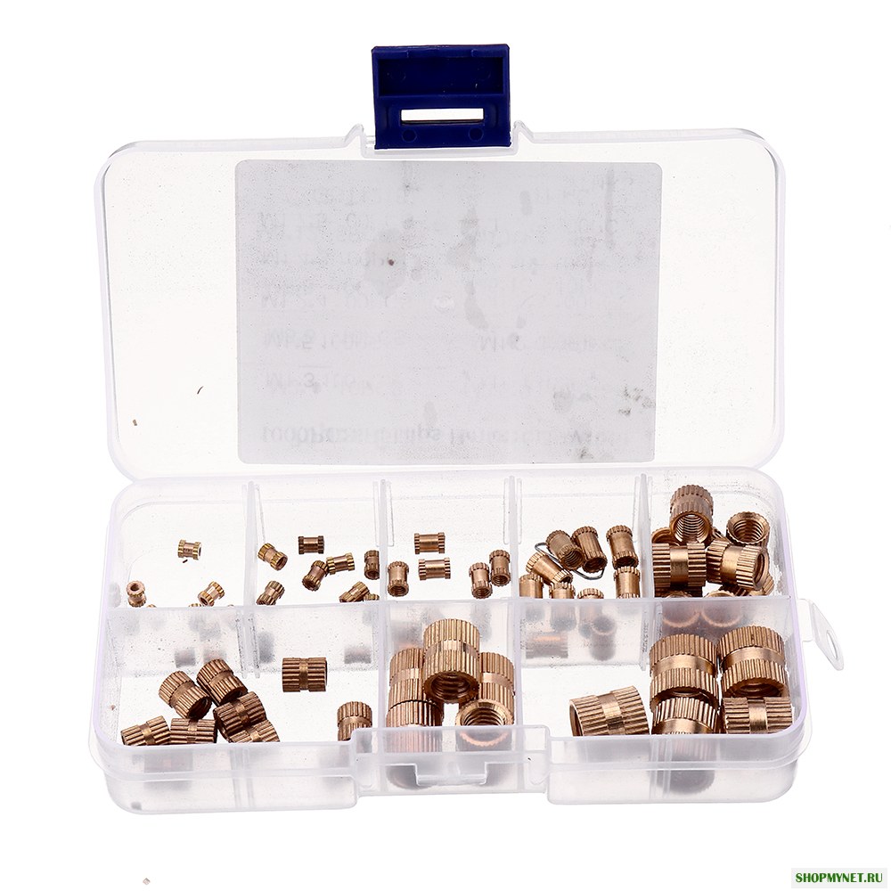 Suleve MXBN8 70Pcs M2 / M2.5 / M3/M4/M5/M6/M8/M10 Латунь с накаткой круглая с внутренней резьбой Гайки с накаткой Круглая вставка Ассортимент для накидных гаек